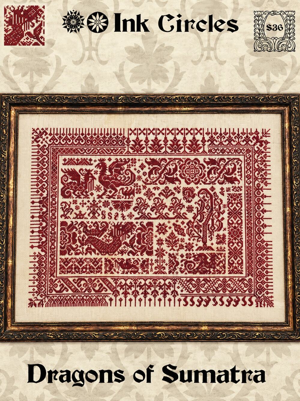 Redwork Dragons Of Sumatra Ink Circles cross stitch pattern Indonesian Motifs